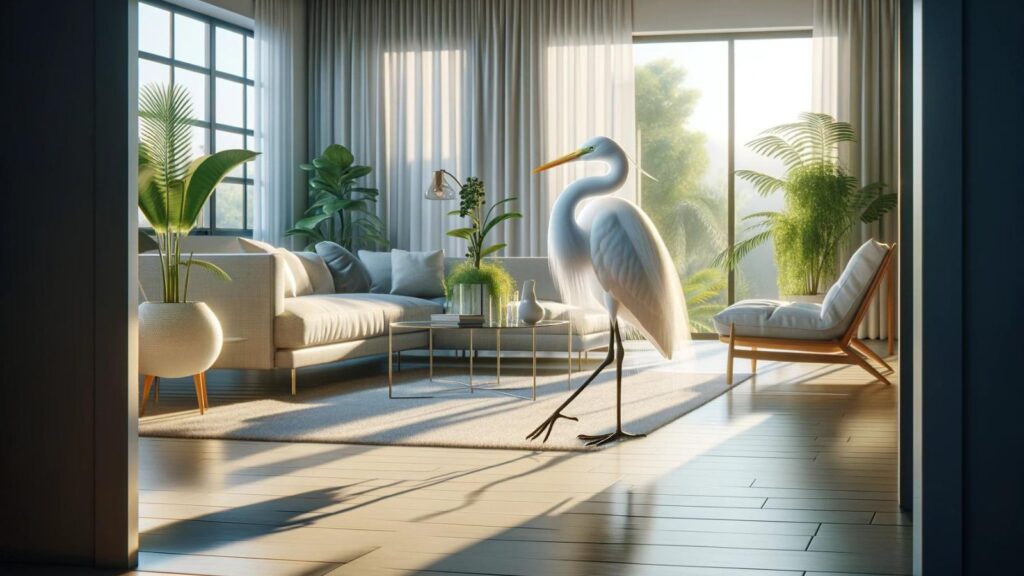 An egret in the house