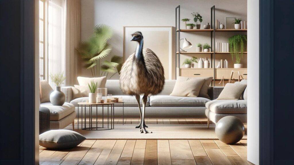 An emu in the house