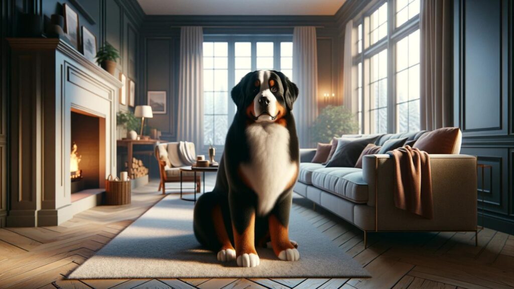 A Bernese mountain dog in the house