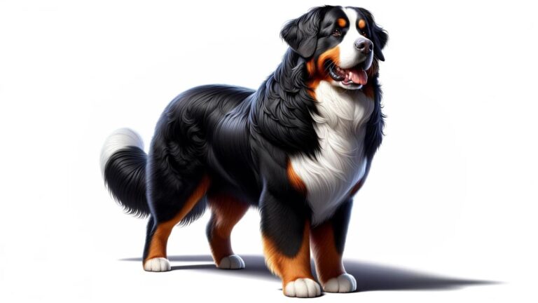 A Bernese mountain dog on a white background
