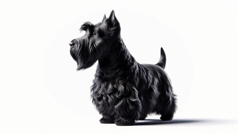 A Scottish terrier on a white background