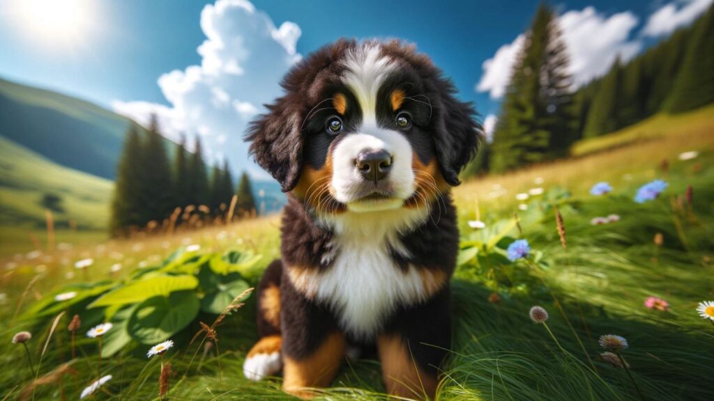 A baby Bernese mountain dog