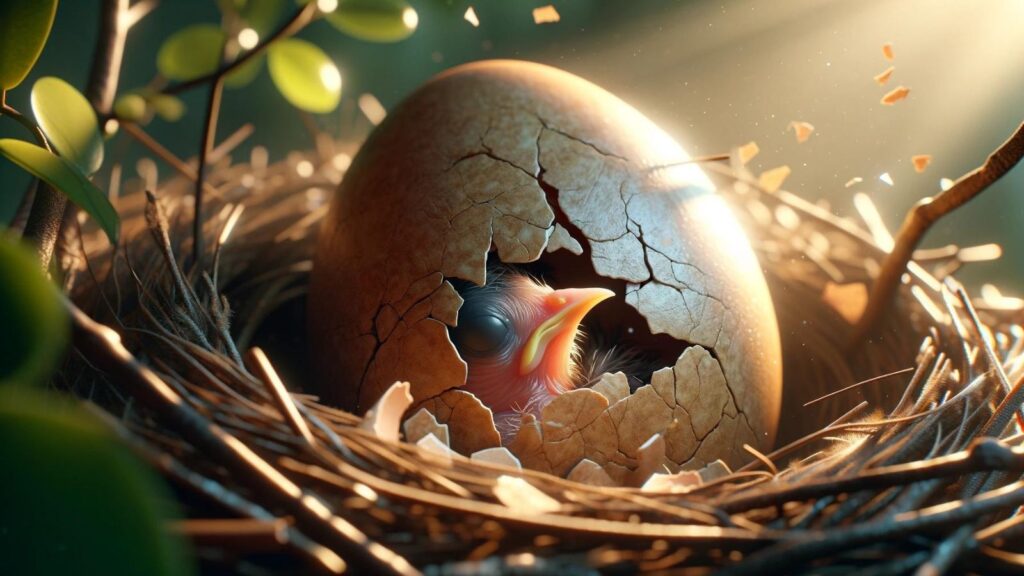 A bird egg hatching