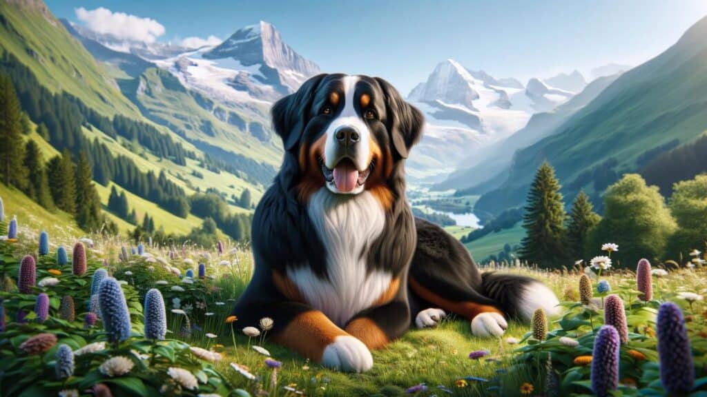 A black Bernese mountain dog