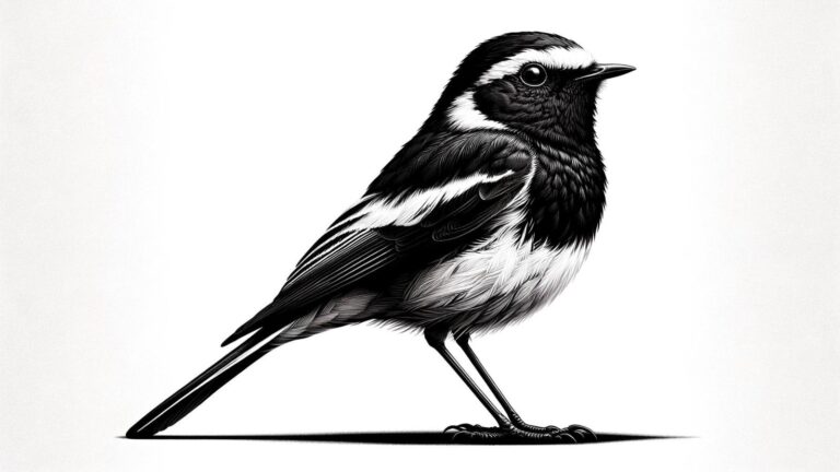 A black and white bird on a white background