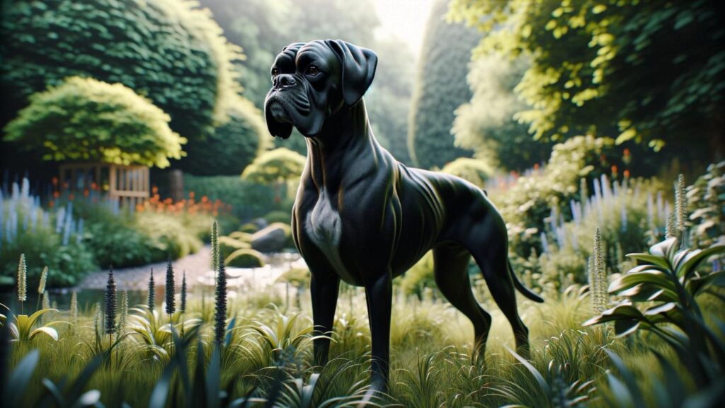 A black boxer dog