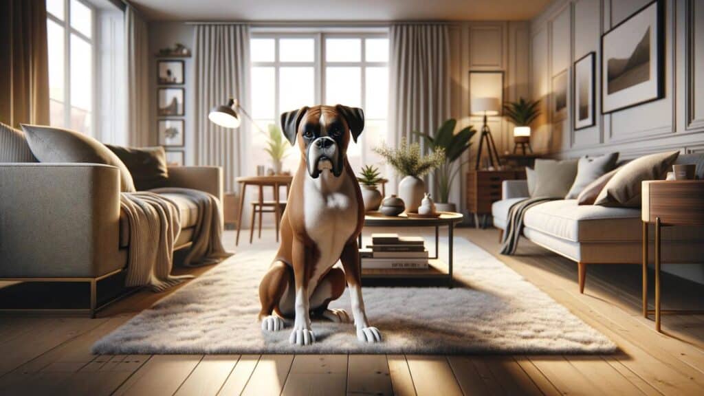 A boxer dog in the house