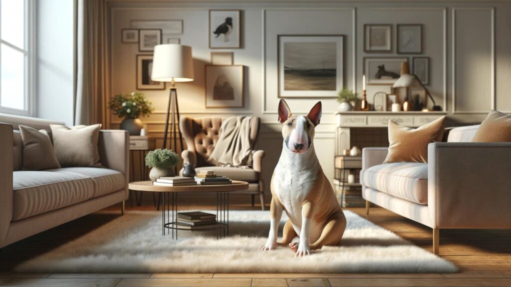A bull terrier in the house