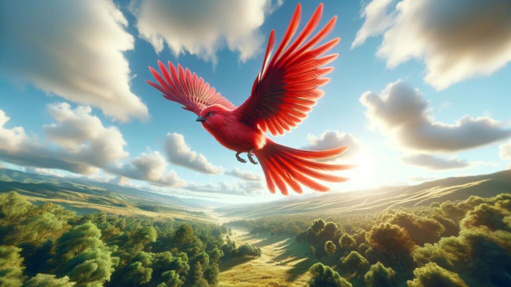 A flying red bird