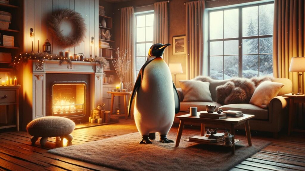 A penguin in the house