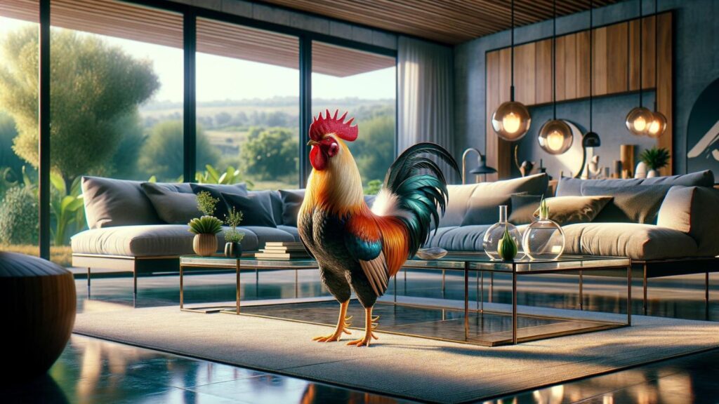A rooster in the house