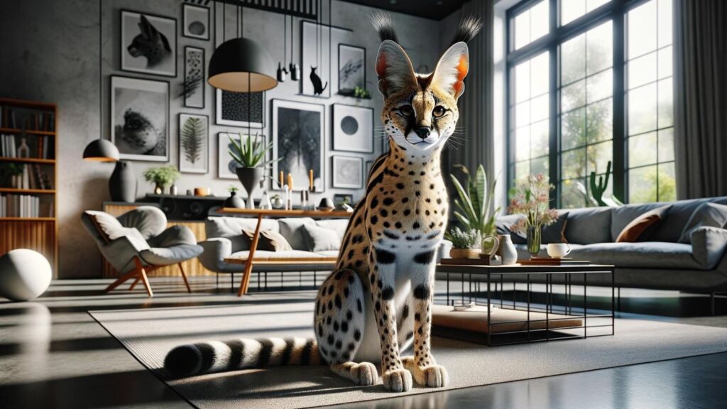 A serval in the house