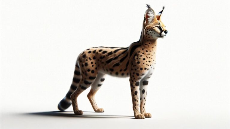 A serval on a white background