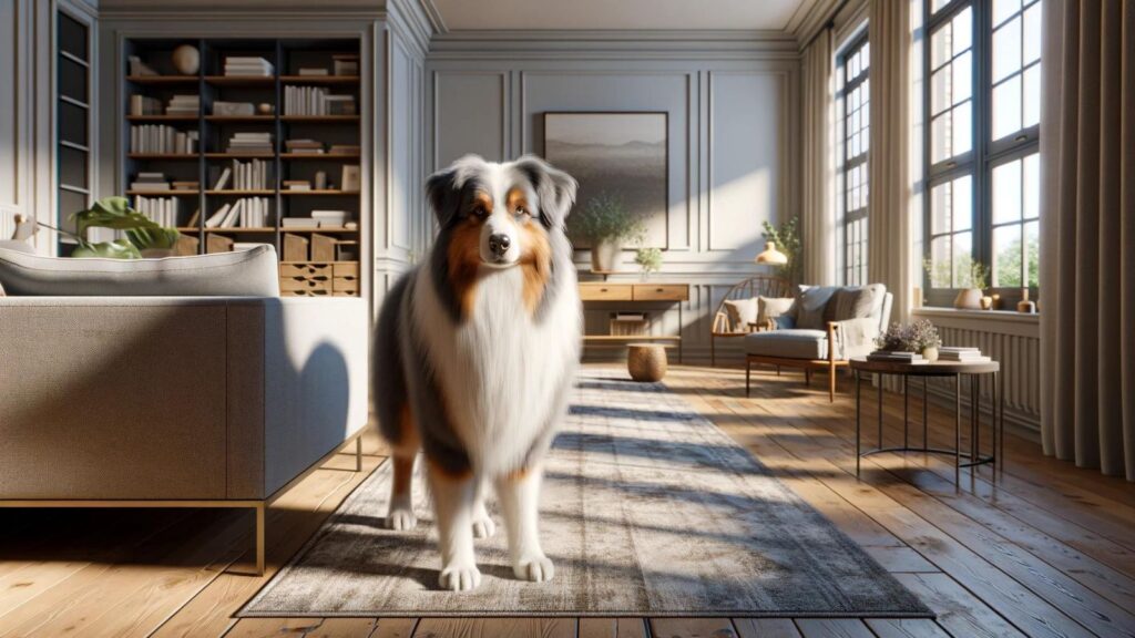 An australian shepherd in the house