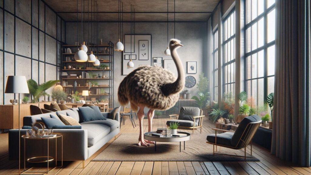 An ostrich in the house