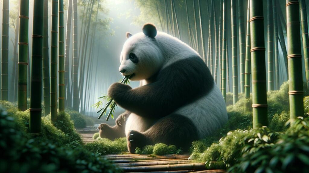 A giant panda eating