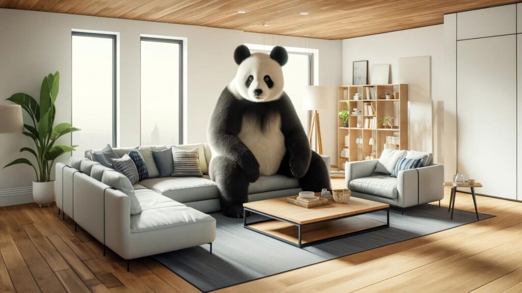 A giant panda in the house