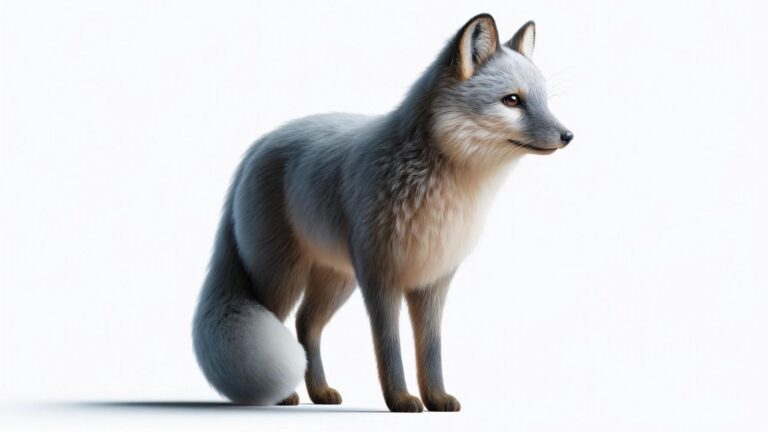 A gray fox on a white background