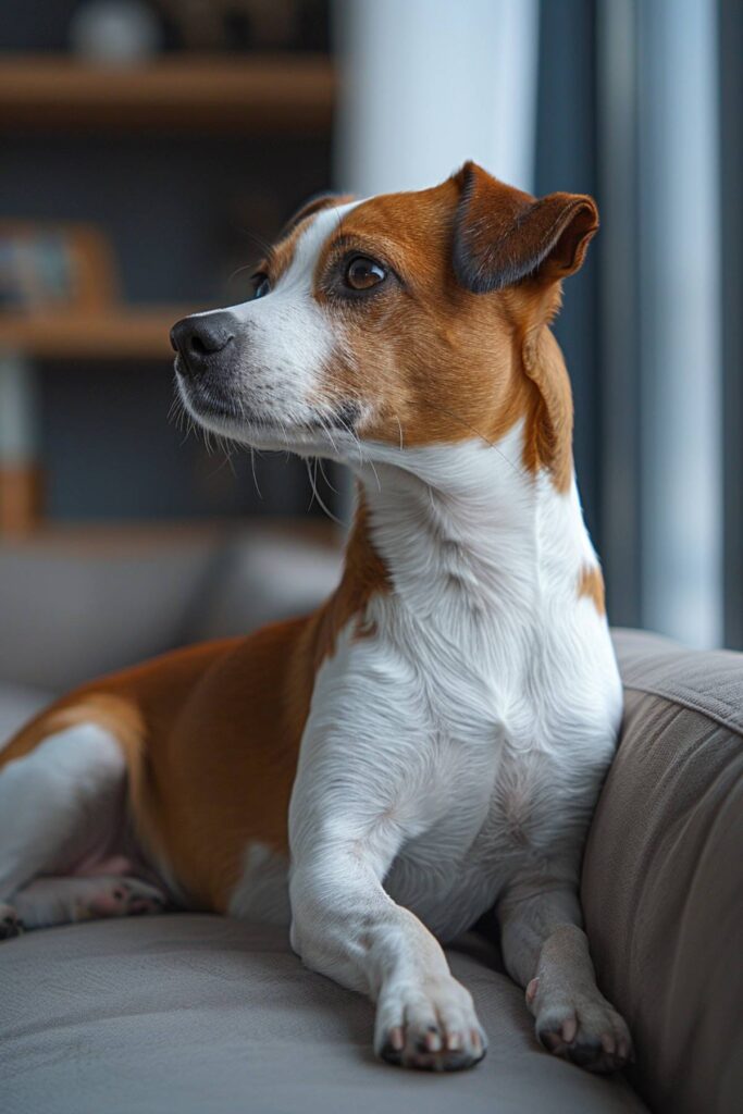 A Jack Russell terrier in the house