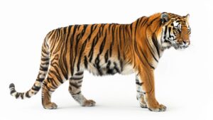 A Siberian tiger on a white background