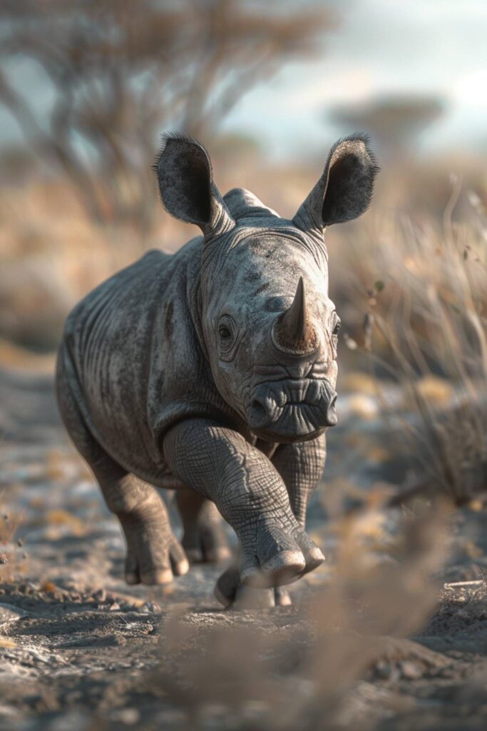 A baby white rhino