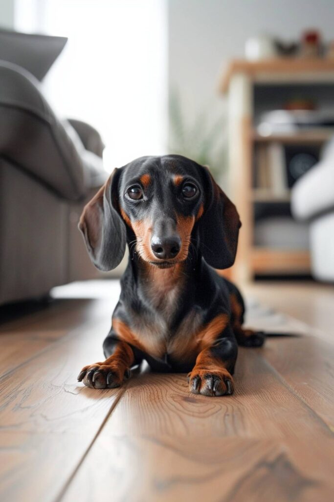 A dachshund in the house