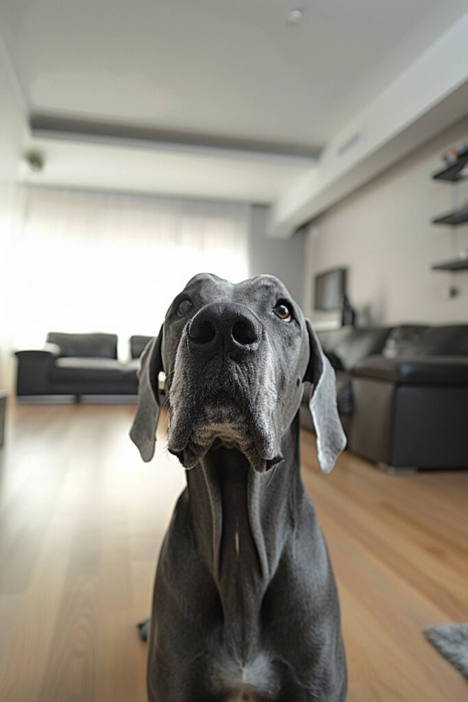 A great dane in the house