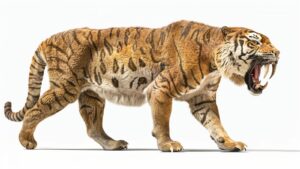 A saber tooth tiger on a white background