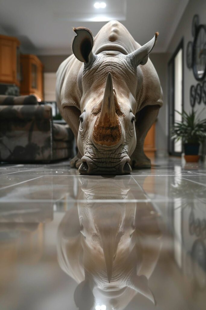 A white rhino in the house