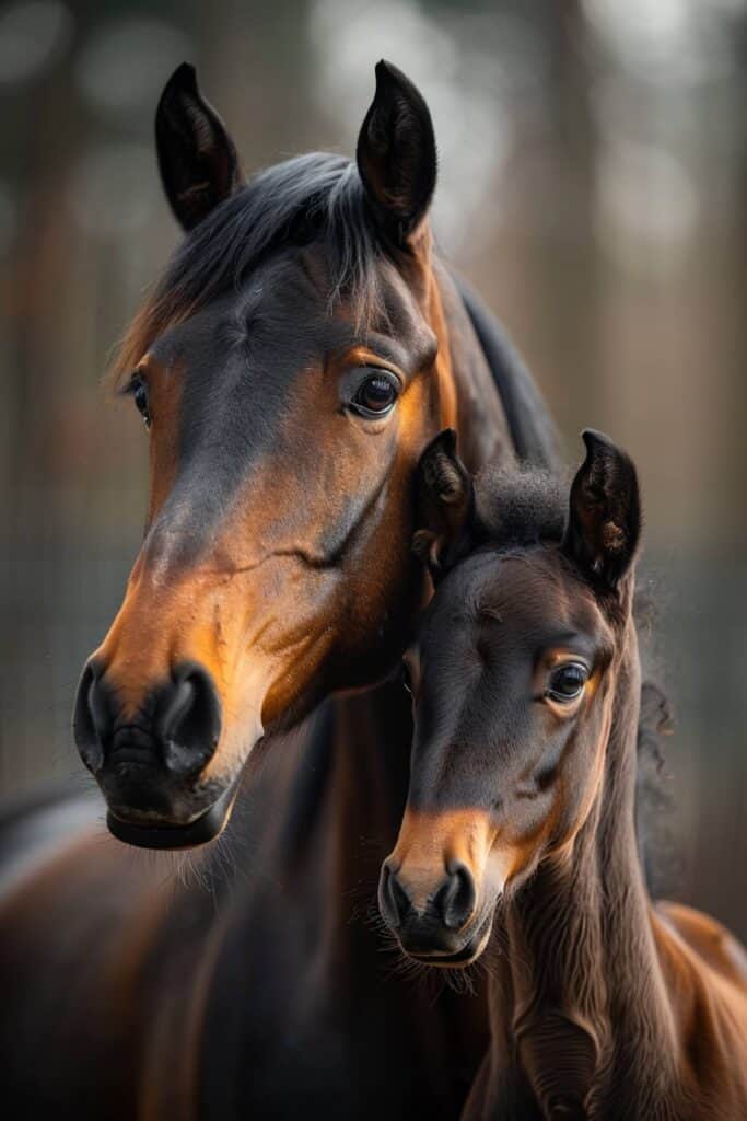 Baby Arabian horse with its mother