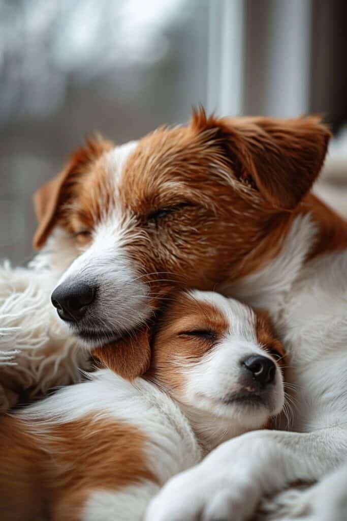 Baby Jack Russell terrier with its mother