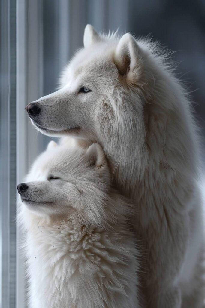 Baby Samoyed with its mother