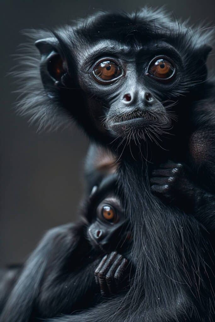 Baby spider monkey with its mother