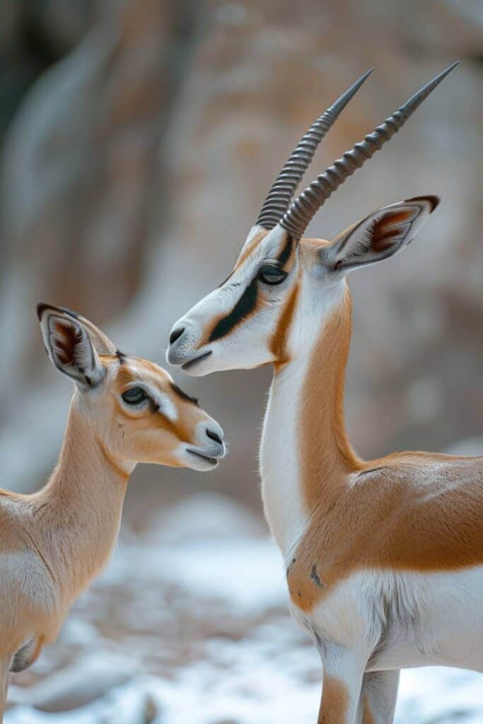 Baby springbok with its mother