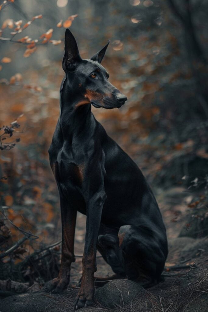 A black Doberman