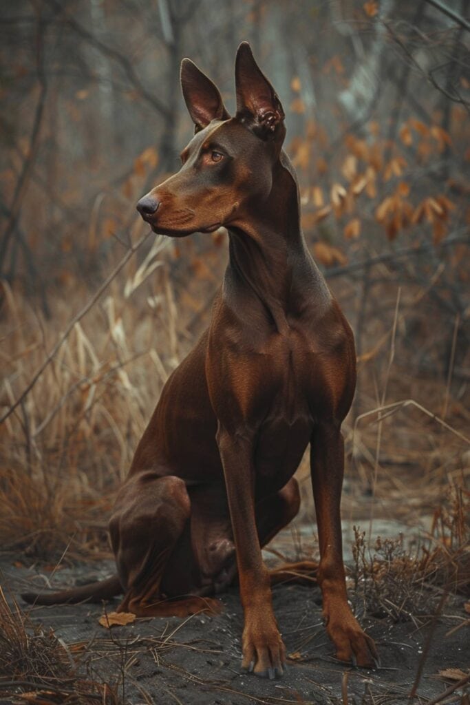 A brown Doberman