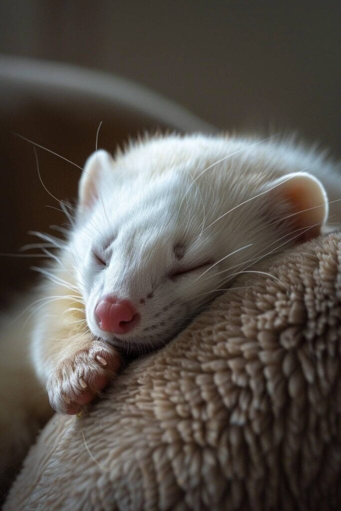 A white ferret in the house