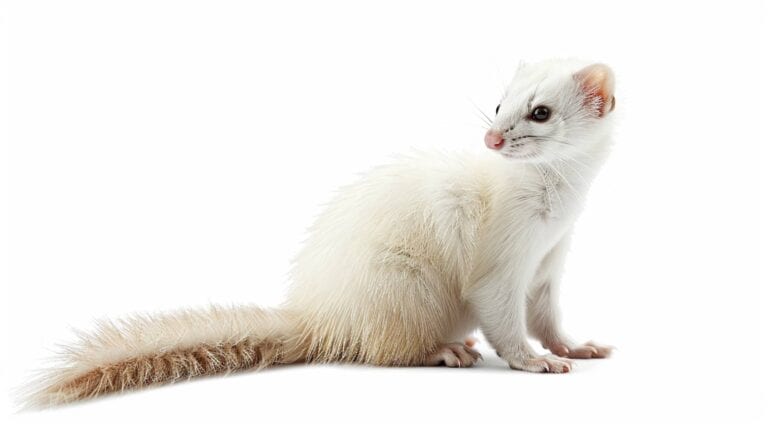 A white ferret on a white background