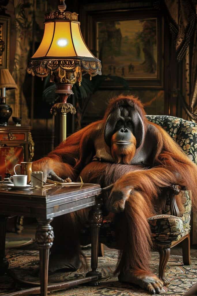 An orangutan in the house