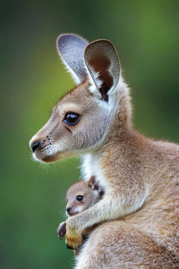 A baby kangaroo in pouch